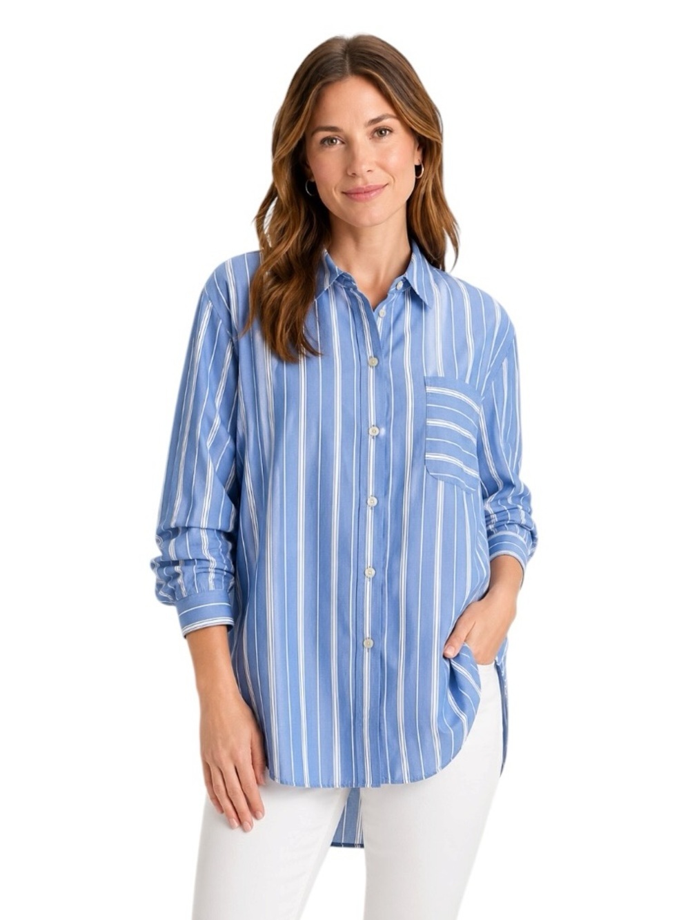 J. Jill - NWT Blue & White Striped Button Down Cotton Shirt Sz L